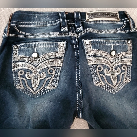 ROCK REVIVAL Buckle Jeans TALI Mid-rise Boot 27 EUC Sanding Whiskering - Picture 3 of 13